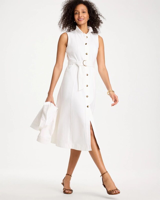 Denim Sleeveless Shirtdress - image 2